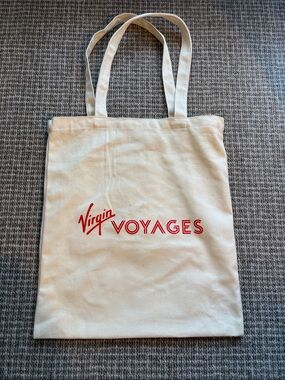 Virgin Voyages Canvas Tote Bag in Cream with Red Logo